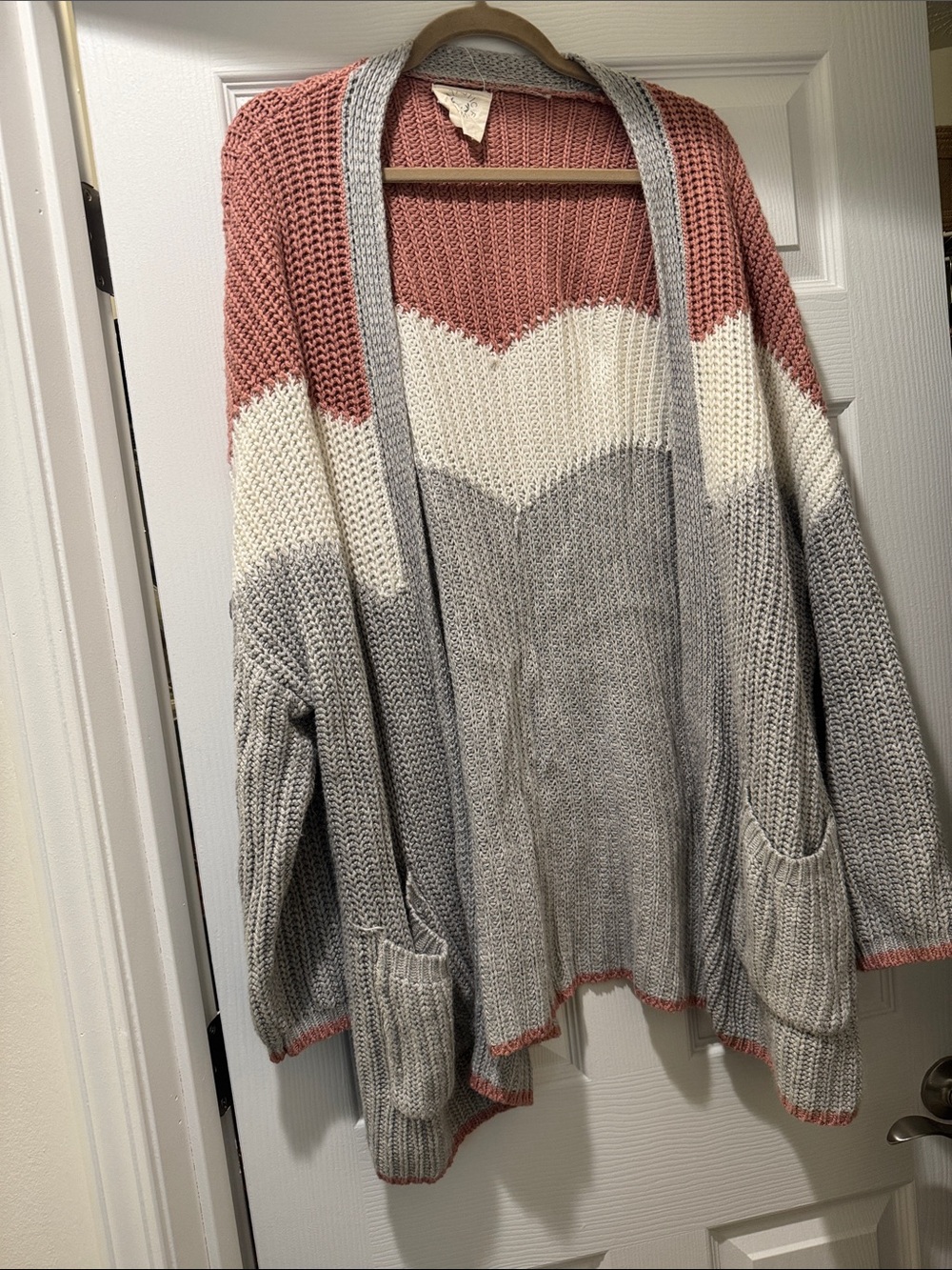 Fantastic Fawn Colorblock Open-Front Cardigan - Pink, White, Gray